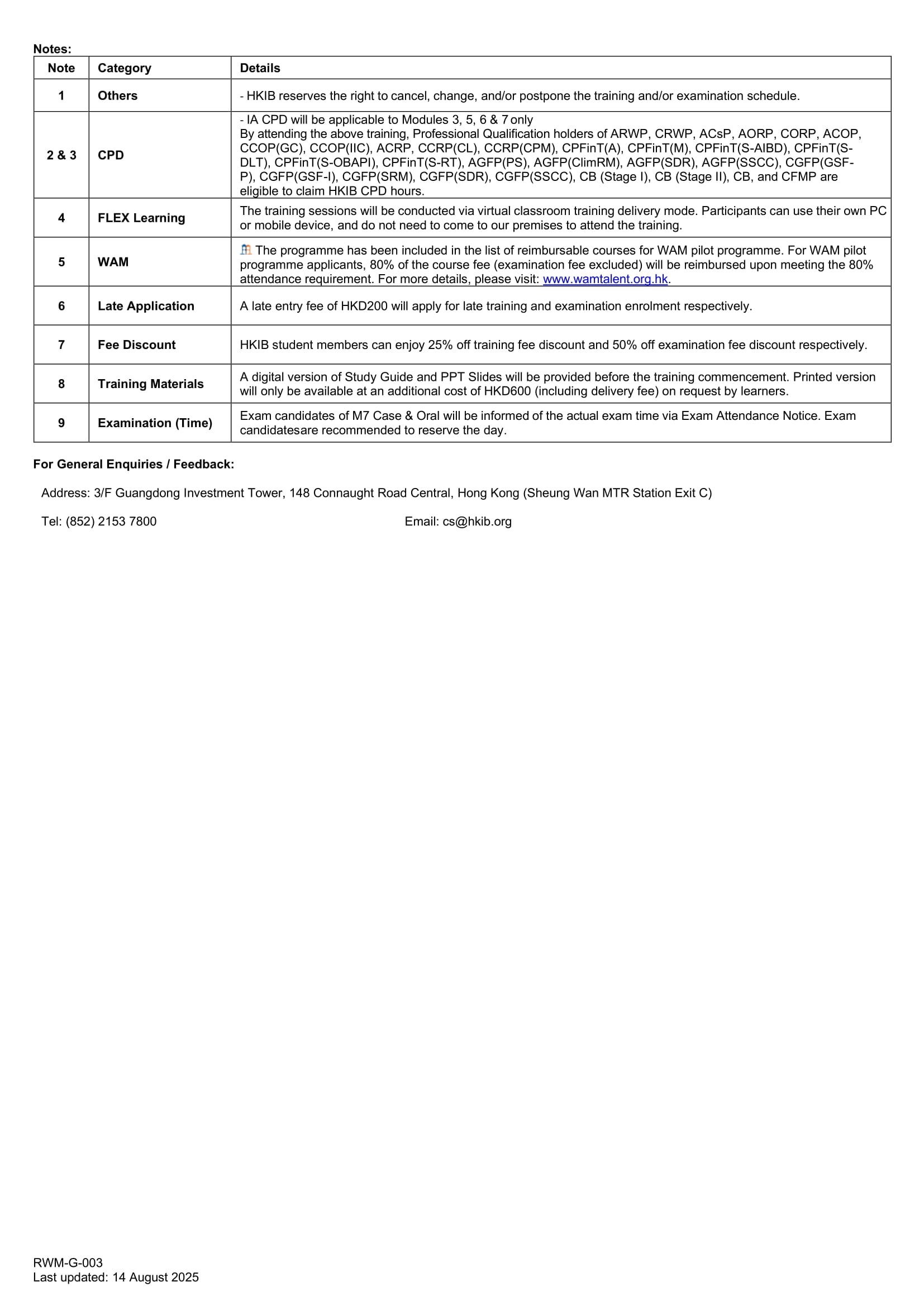 Training Schedule Page 3
